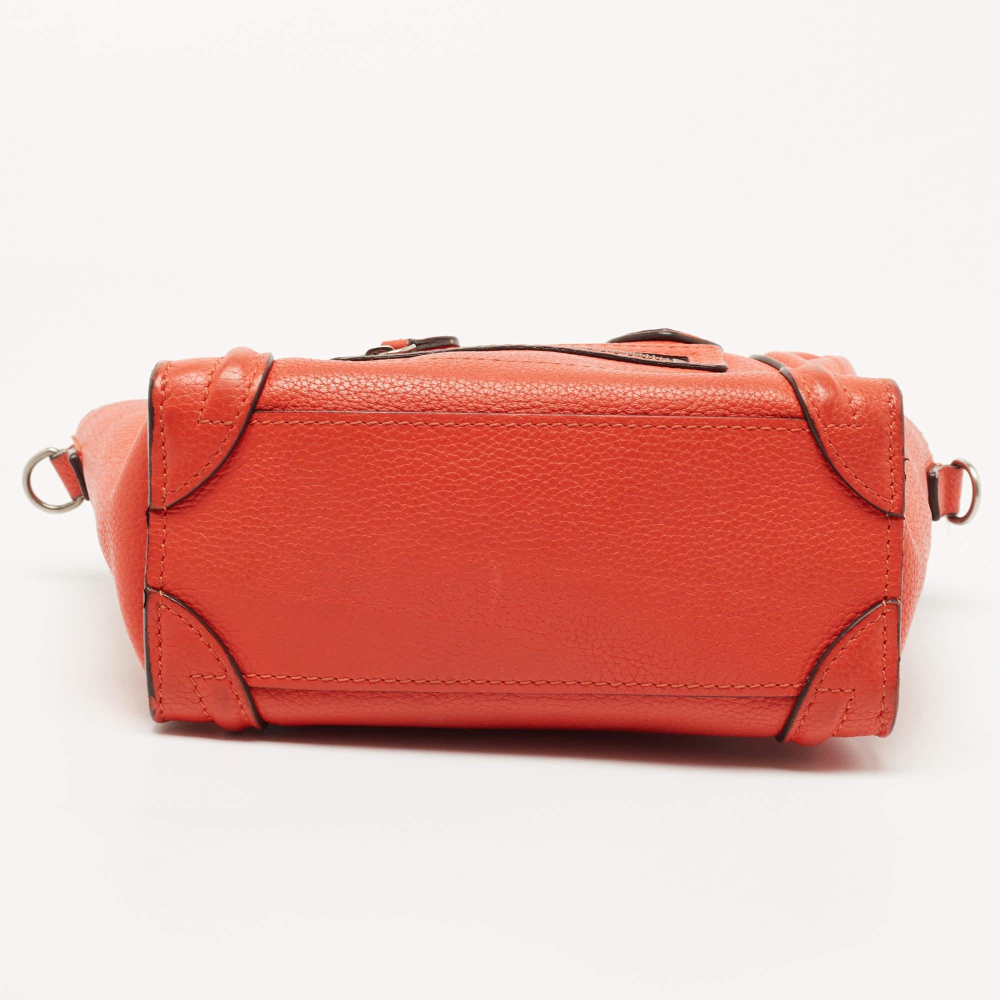 Céline Orange Grained Leather Nano Luggage Tote 1