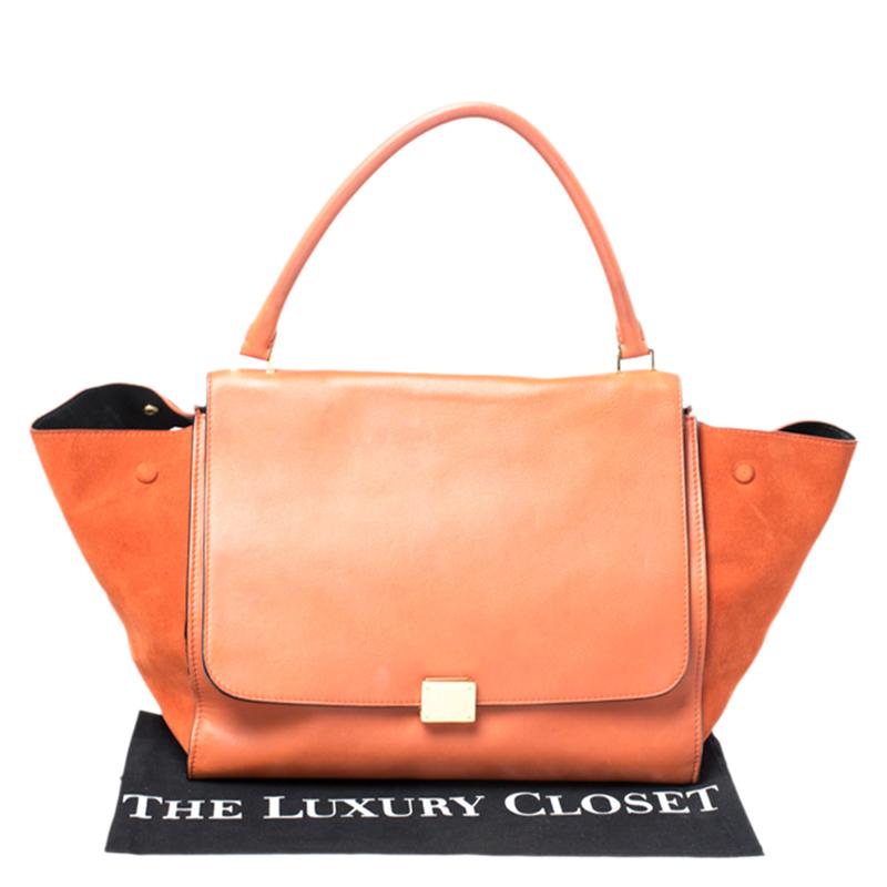 Celine Orange Leather and Suede Large Trapeze Bag 7