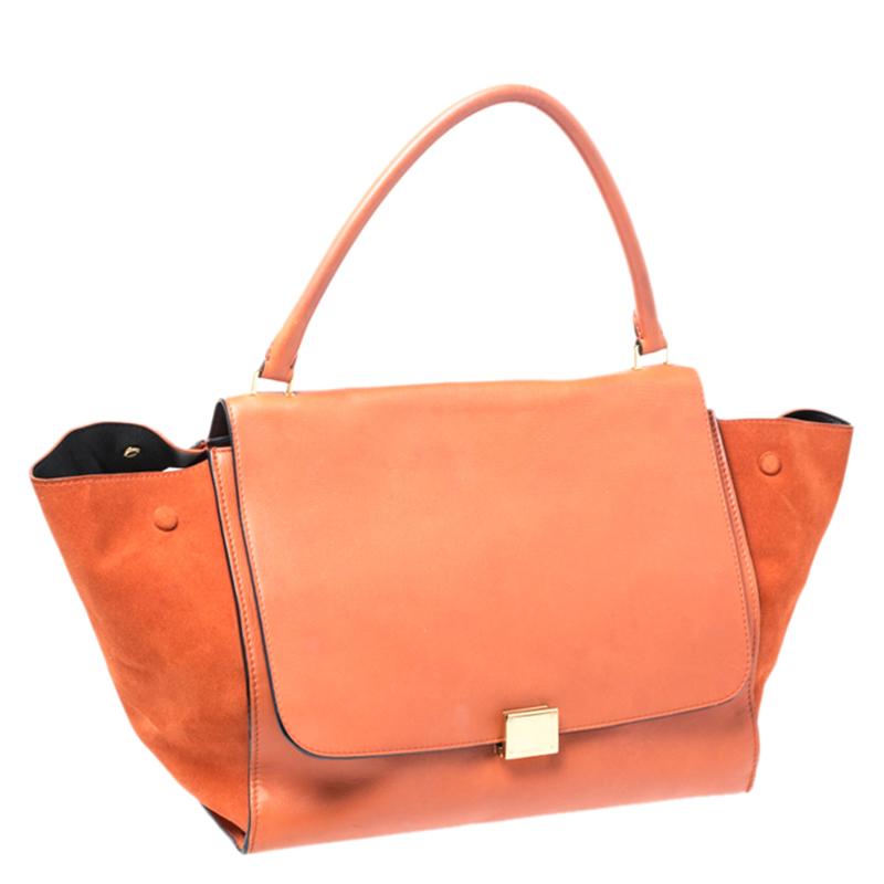 Women's Celine Orange Leather and Suede Large Trapeze Bag