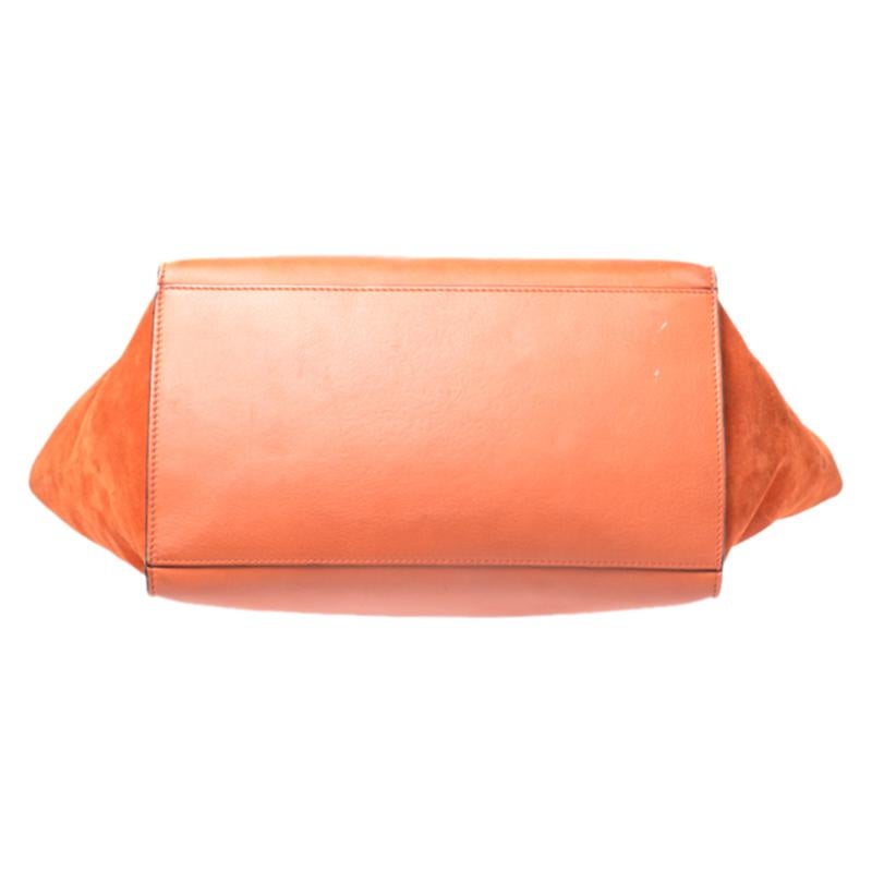 Celine Orange Leather and Suede Large Trapeze Bag 1