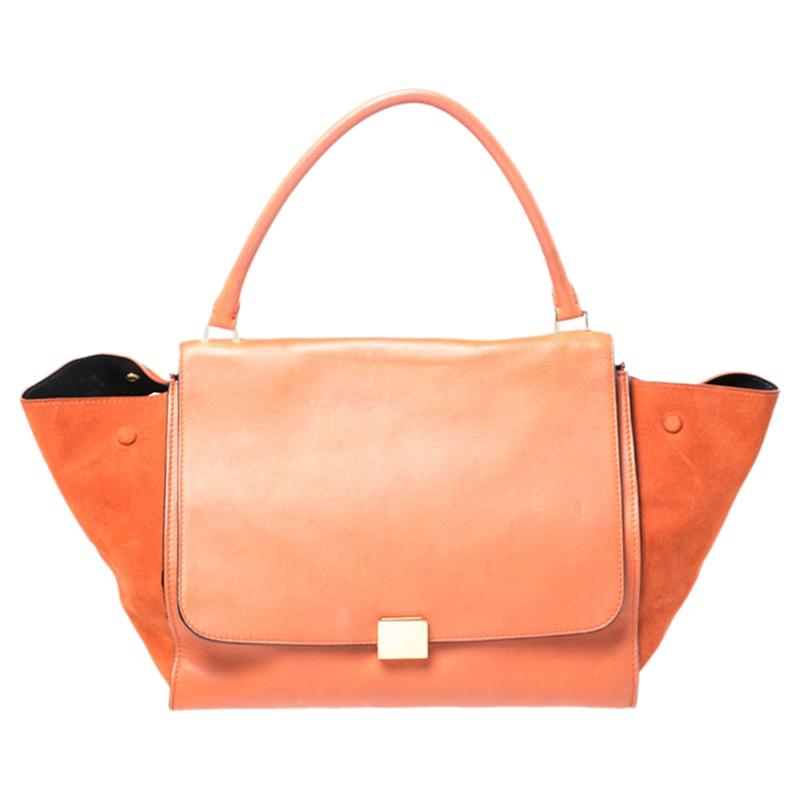 Celine Orange Leather and Suede Large Trapeze Bag