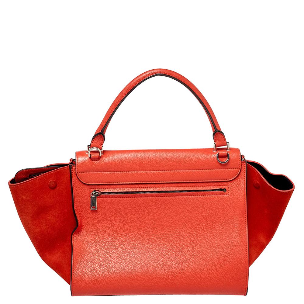 Red Celine Orange Leather and Suede Medium Trapeze Bag