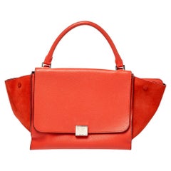 Celine Orange Leather and Suede Medium Trapeze Bag