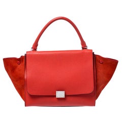 Celine Orange Leather and Suede Medium Trapeze Bag