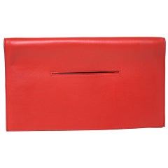 Celine Orange Leather Foldover Slim Clutch