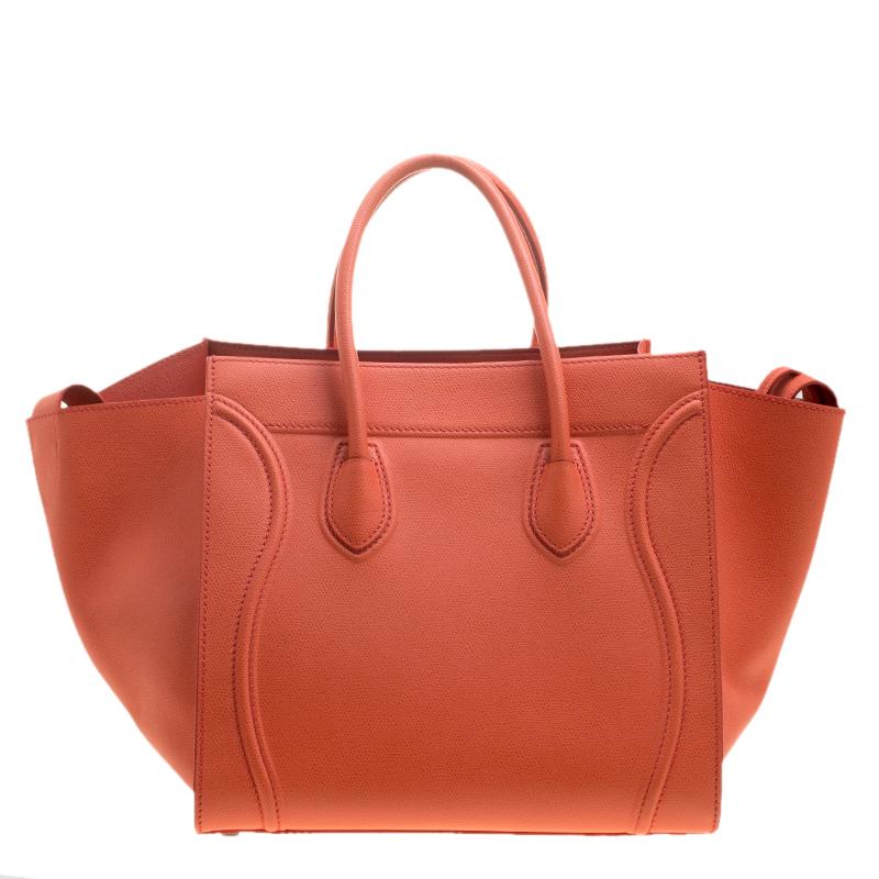 Celine Orange Leather Medium Phantom Luggage Tote In Excellent Condition In Dubai, Al Qouz 2