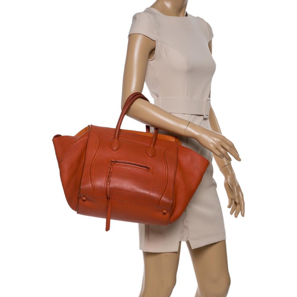 Celine Orange Leather Medium Phantom Luggage Tote In Good Condition In Dubai, Al Qouz 2