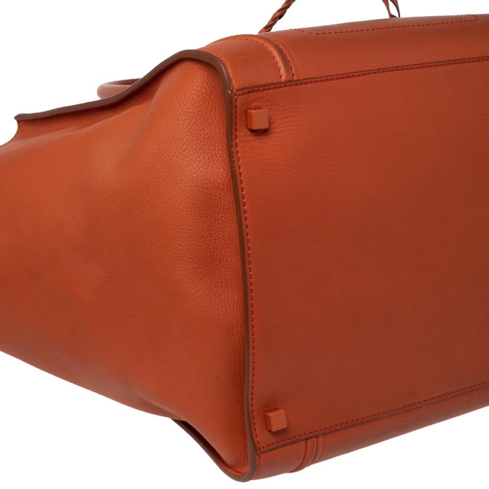 Women's Celine Orange Leather Medium Phantom Luggage Tote