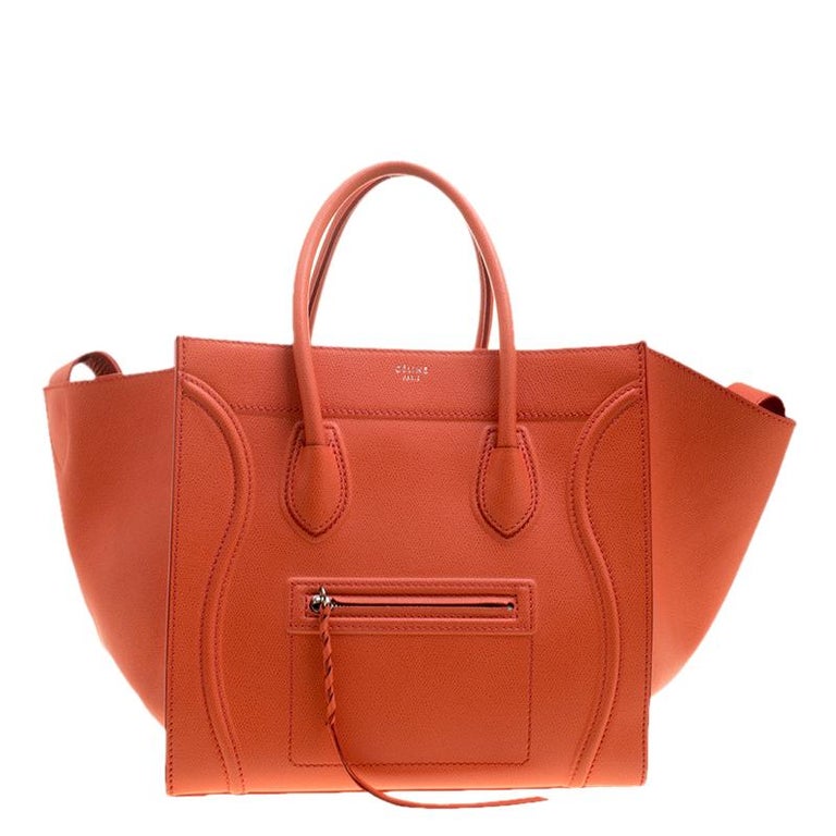 Celine Orange Leather Medium Phantom Luggage Tote For Sale at 1stDibs