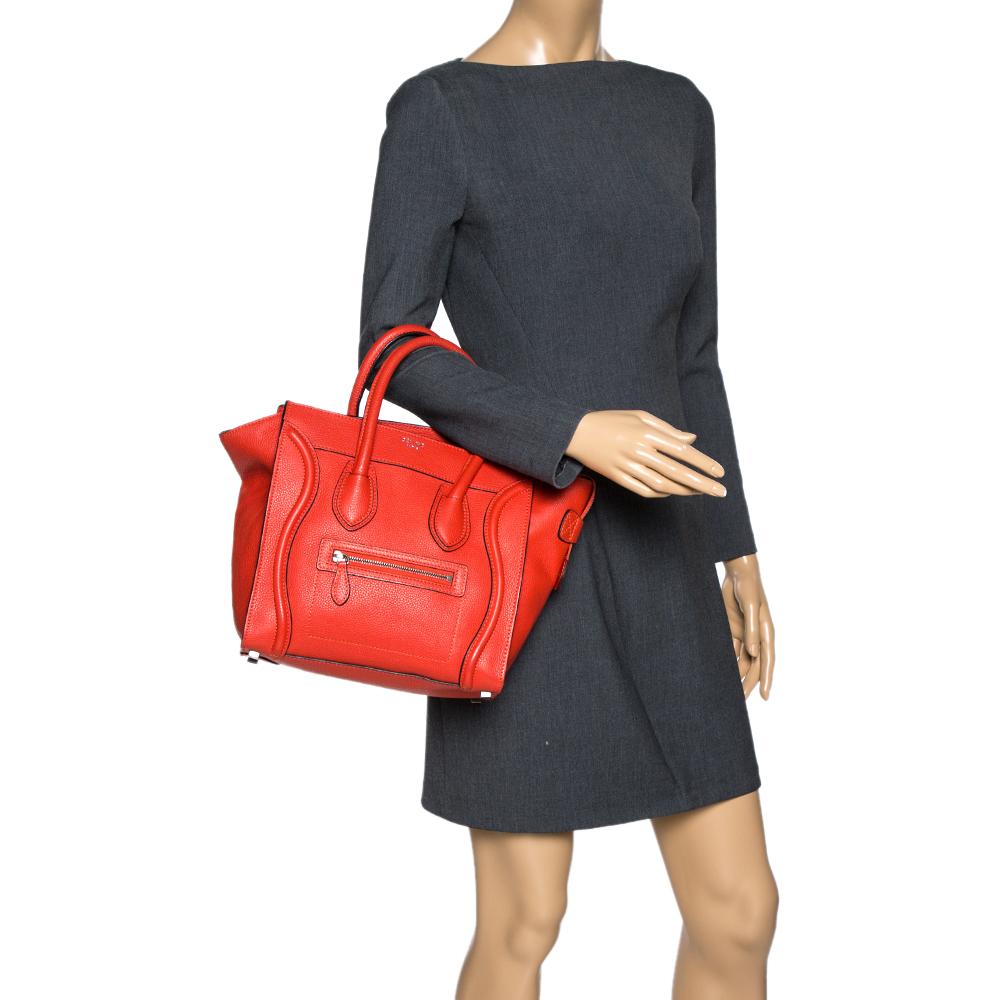 Red Celine Orange Leather Micro Luggage Tote