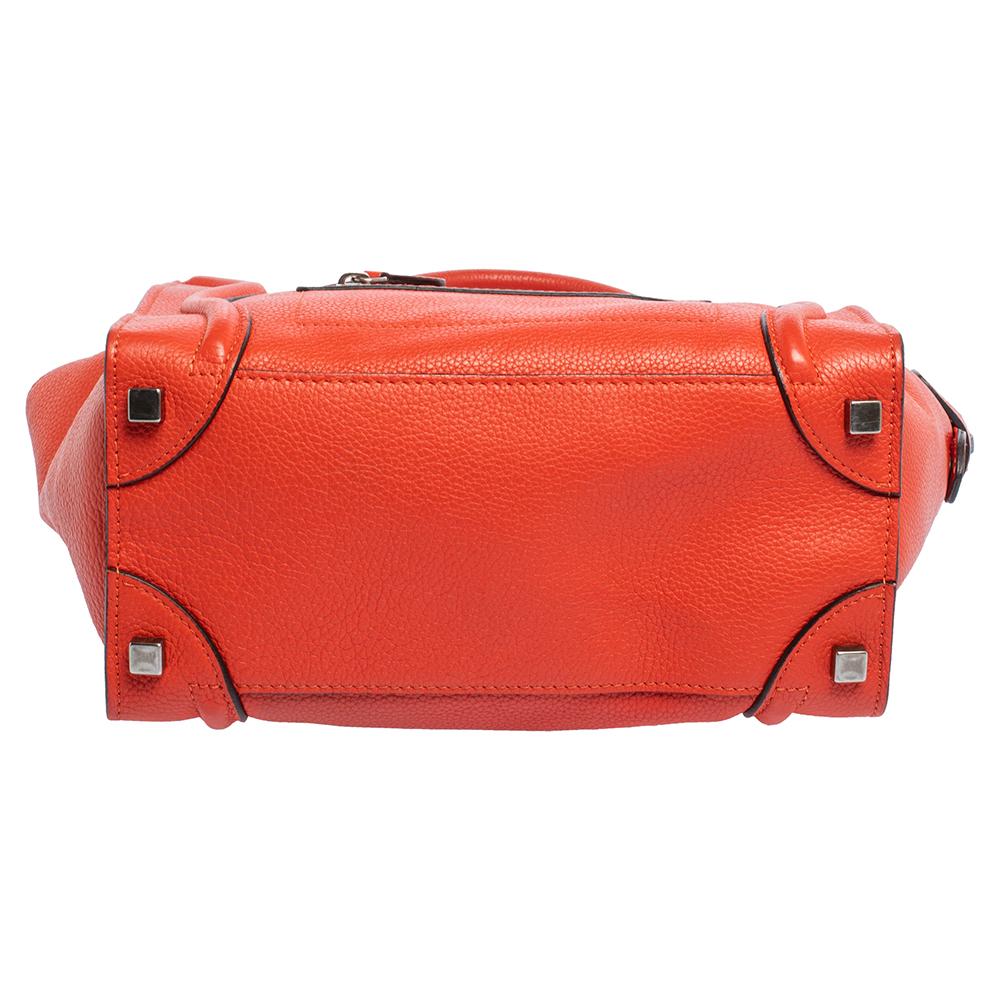 Women's Celine Orange Leather Micro Luggage Tote