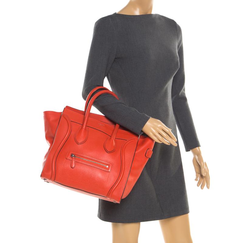 Red Celine Orange Leather Mini Luggage Tote