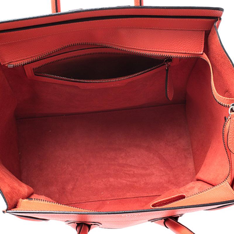 Celine Orange Leather Mini Luggage Tote In Good Condition In Dubai, Al Qouz 2