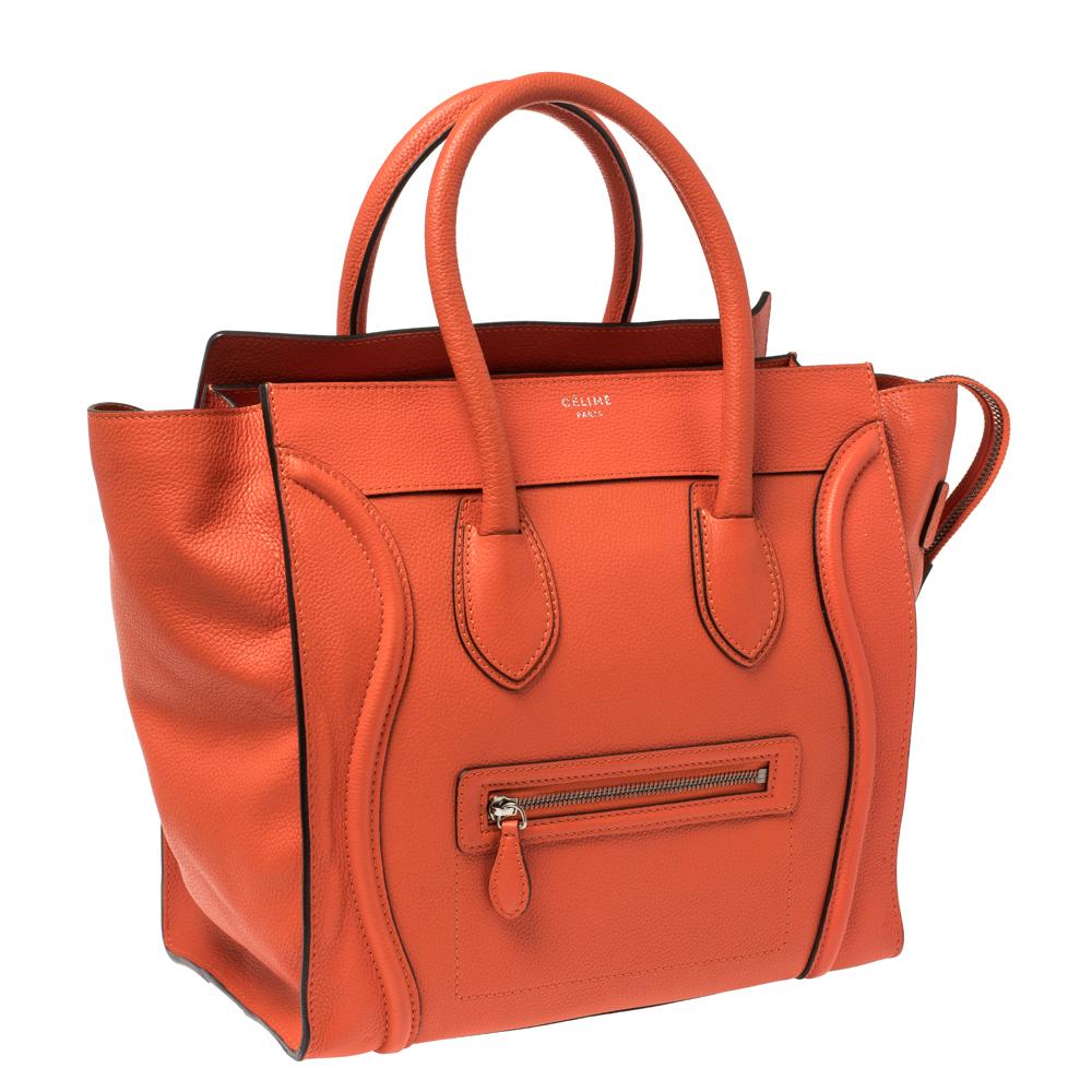 Celine Orange Leather Mini Luggage Tote In Good Condition In Dubai, Al Qouz 2