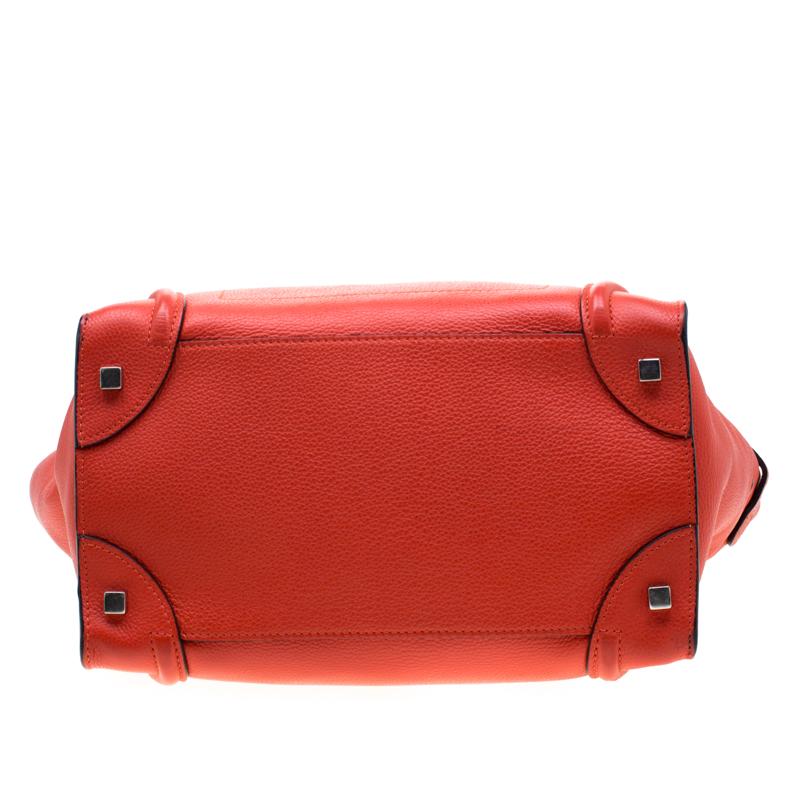 Women's Celine Orange Leather Mini Luggage Tote