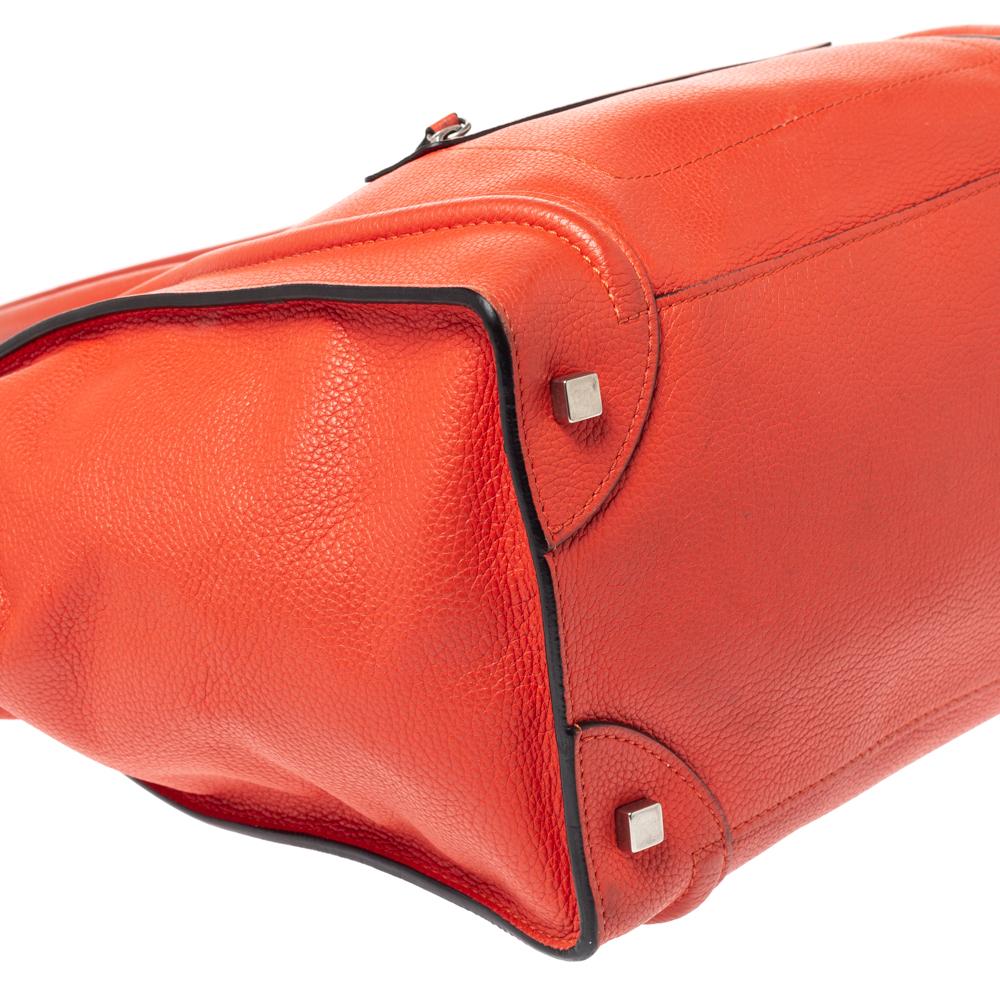 Women's Celine Orange Leather Mini Luggage Tote