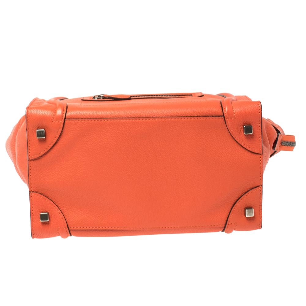Women's Celine Orange Leather Mini Luggage Tote