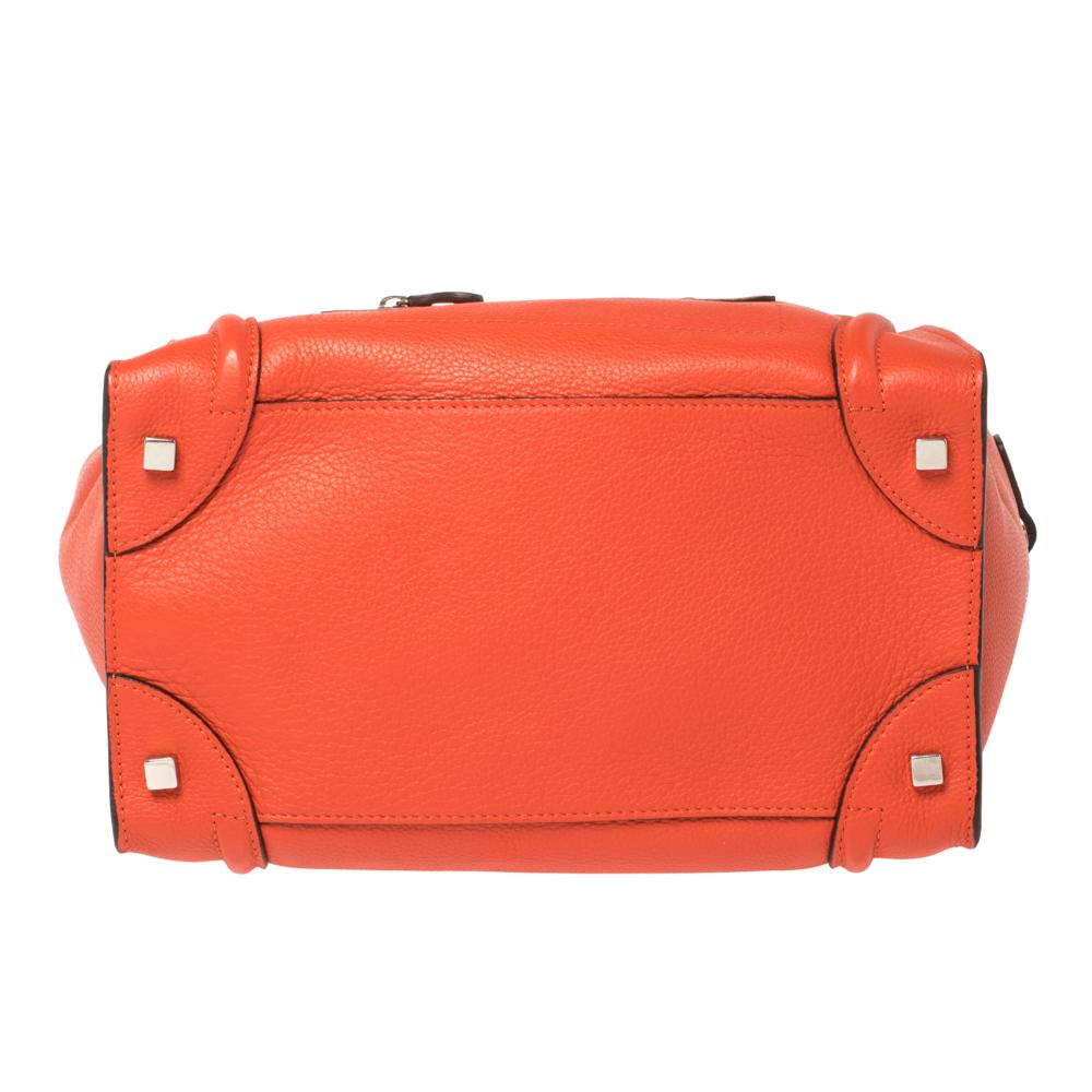 Celine Orange Leather Mini Luggage Tote In Excellent Condition In Dubai, Al Qouz 2