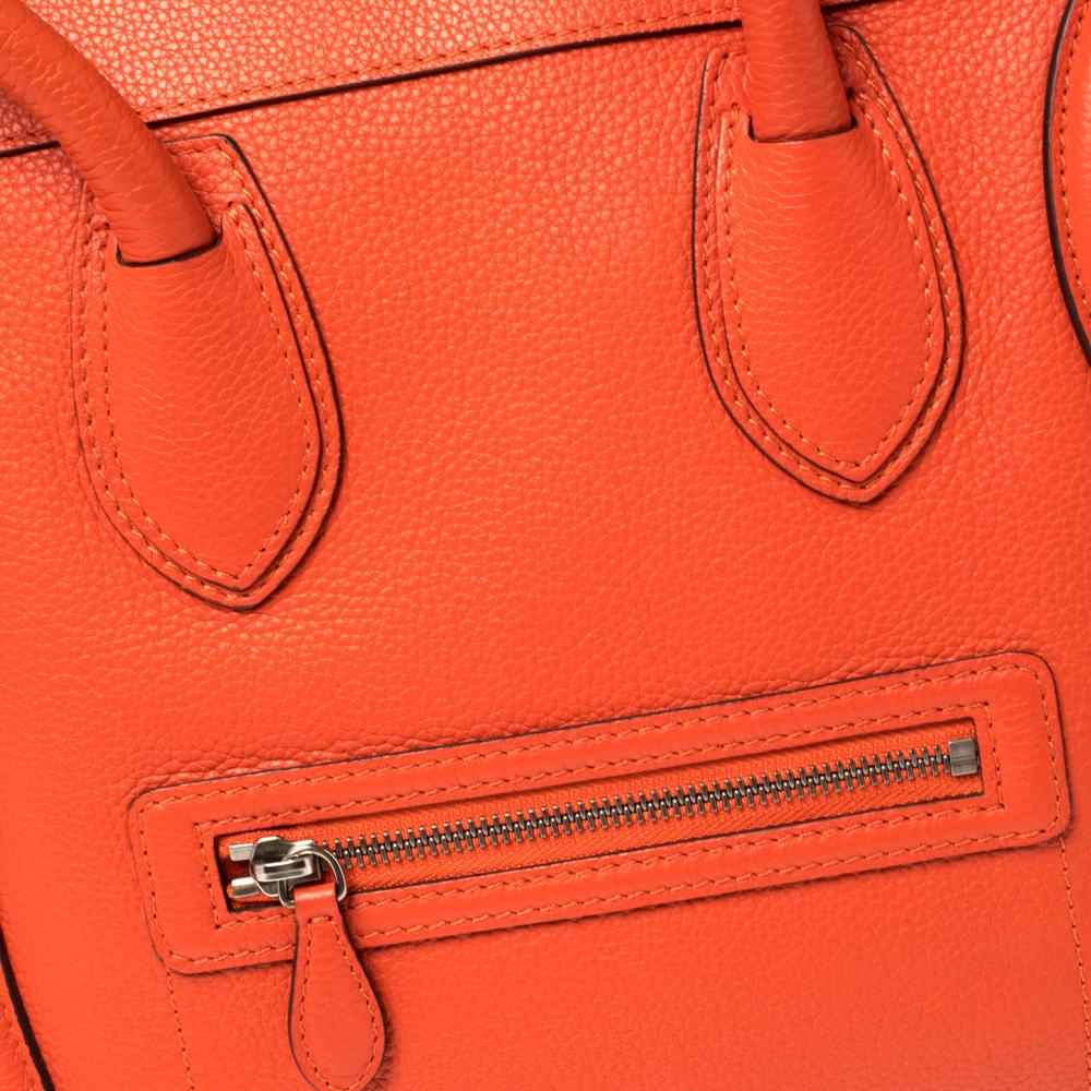 Celine Orange Leather Mini Luggage Tote 2