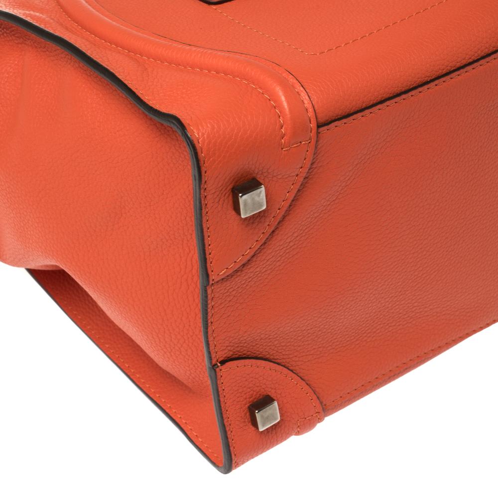 Celine Orange Leather Mini Luggage Tote 4
