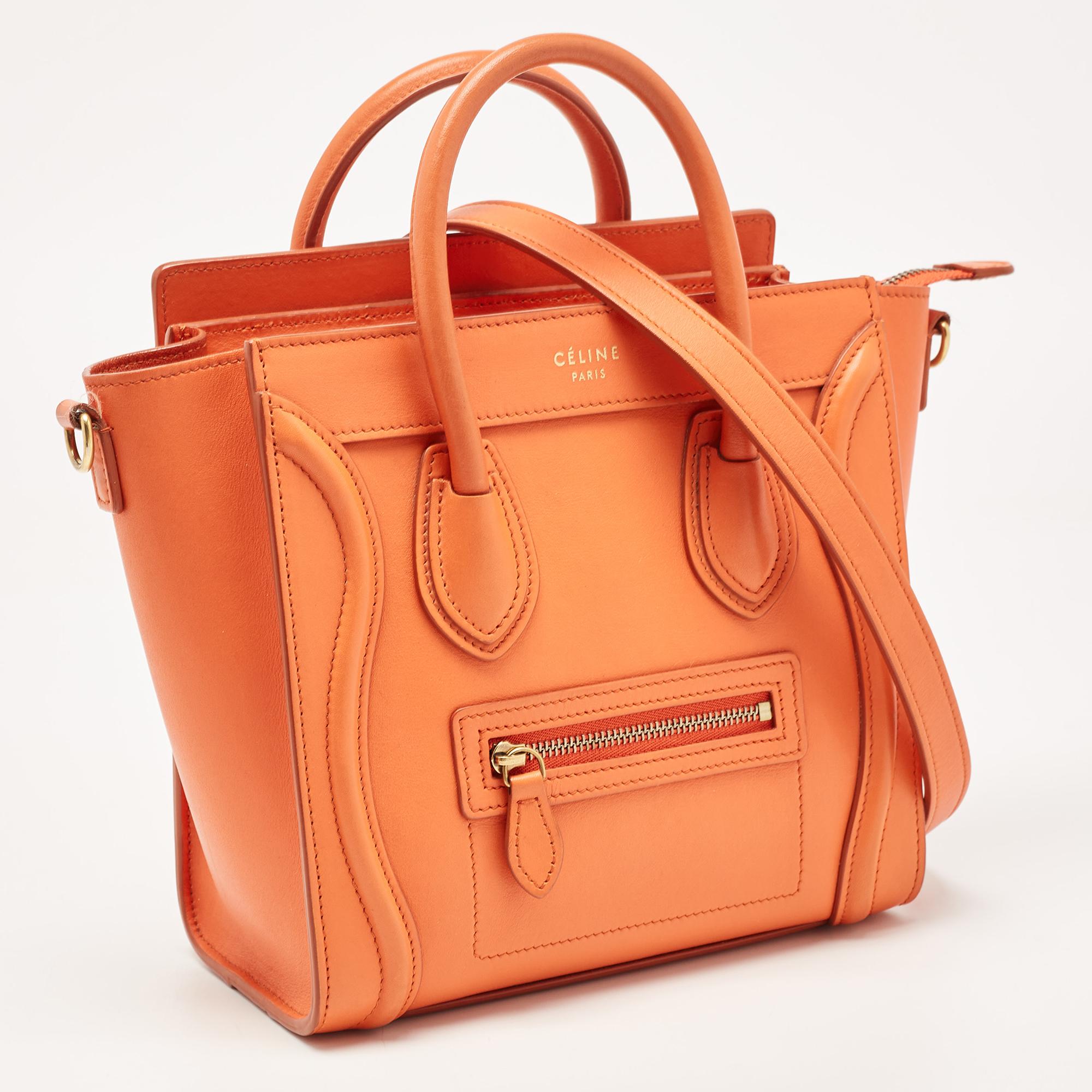 Céline Orange Leather Nano Luggage Tote In Good Condition In Dubai, Al Qouz 2