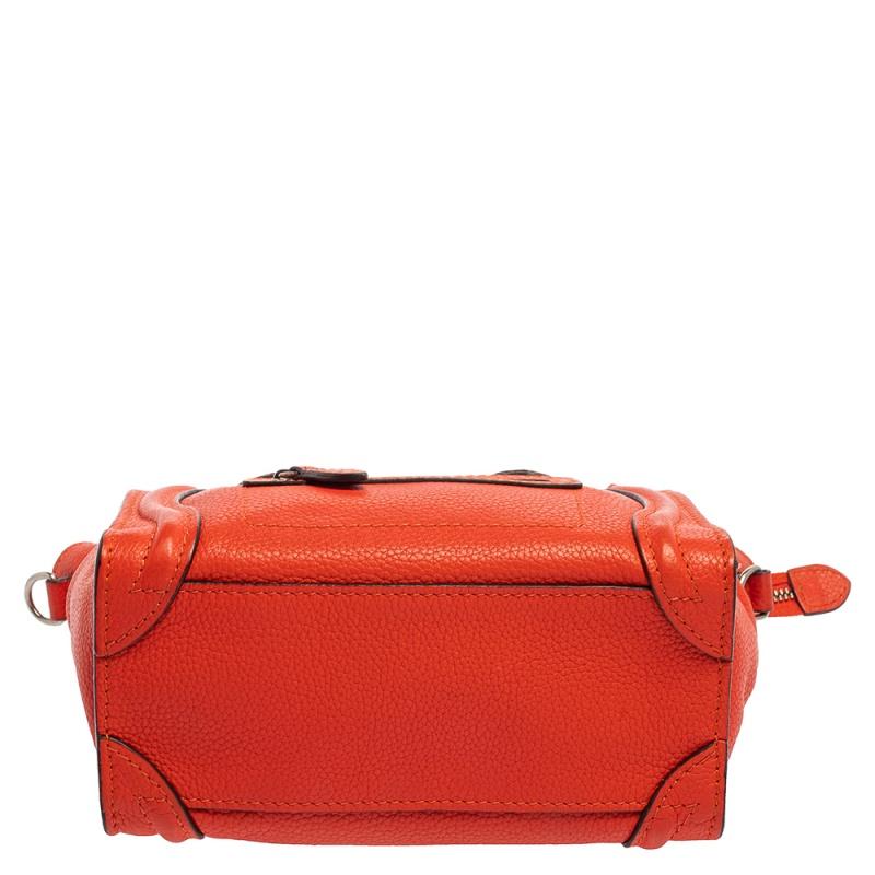 Women's Celine Orange Leather Nano Luggage Tote
