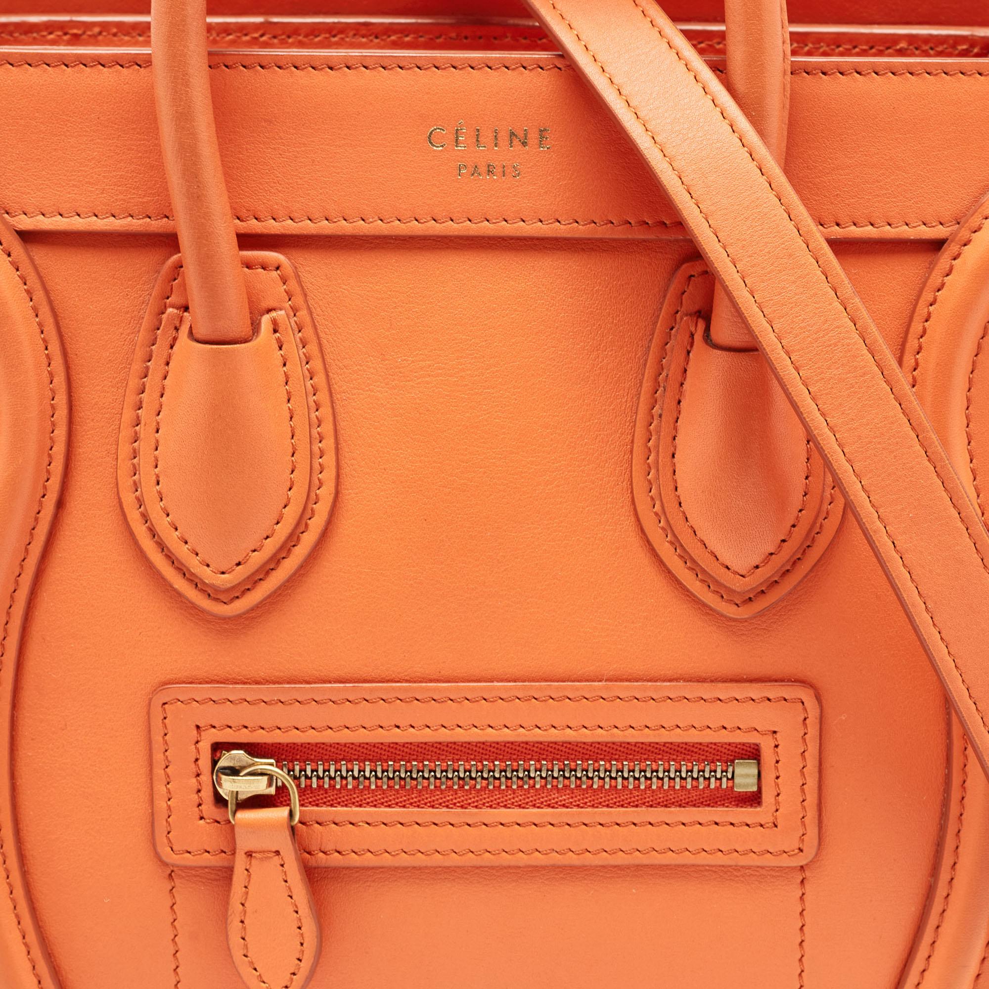 Céline Orange Leather Nano Luggage Tote 2