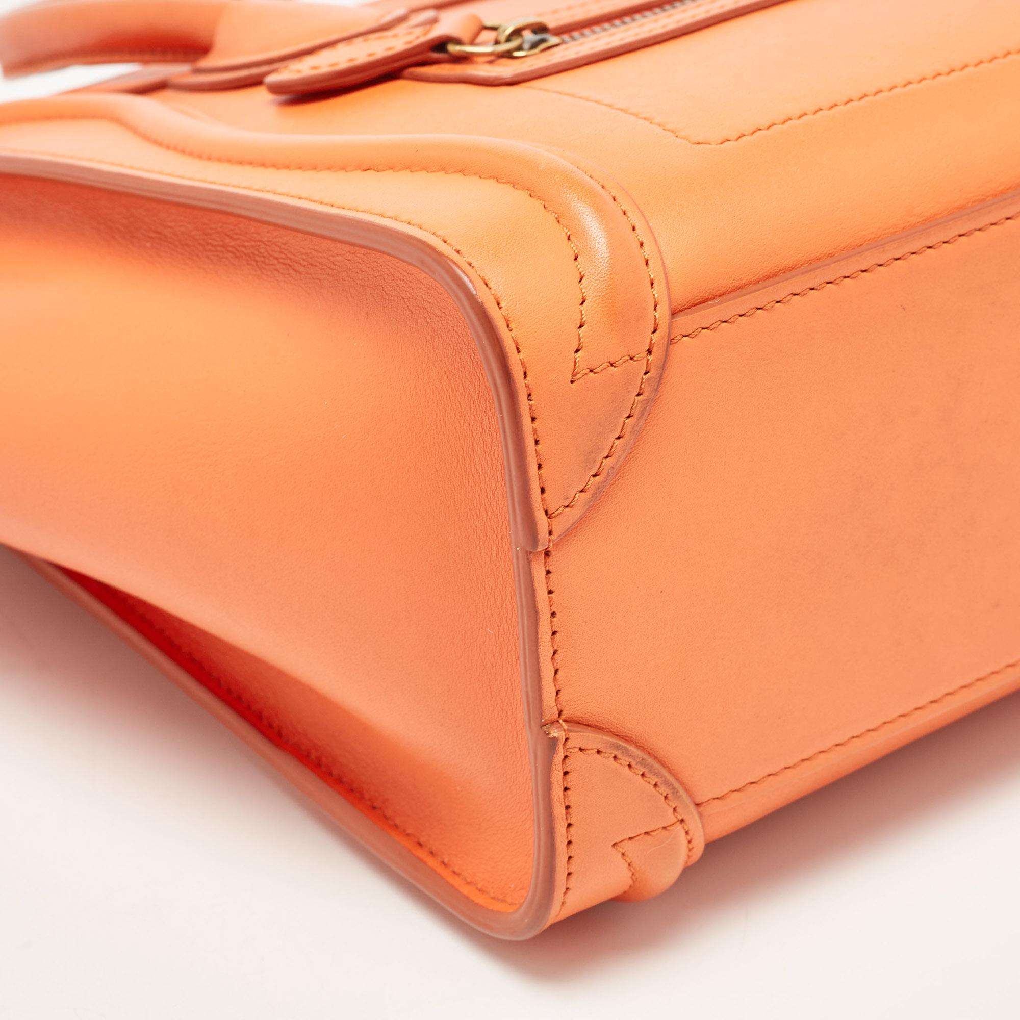 Céline Orange Leather Nano Luggage Tote 4