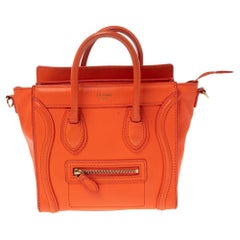 Celine Orange Leather Nano Luggage Tote