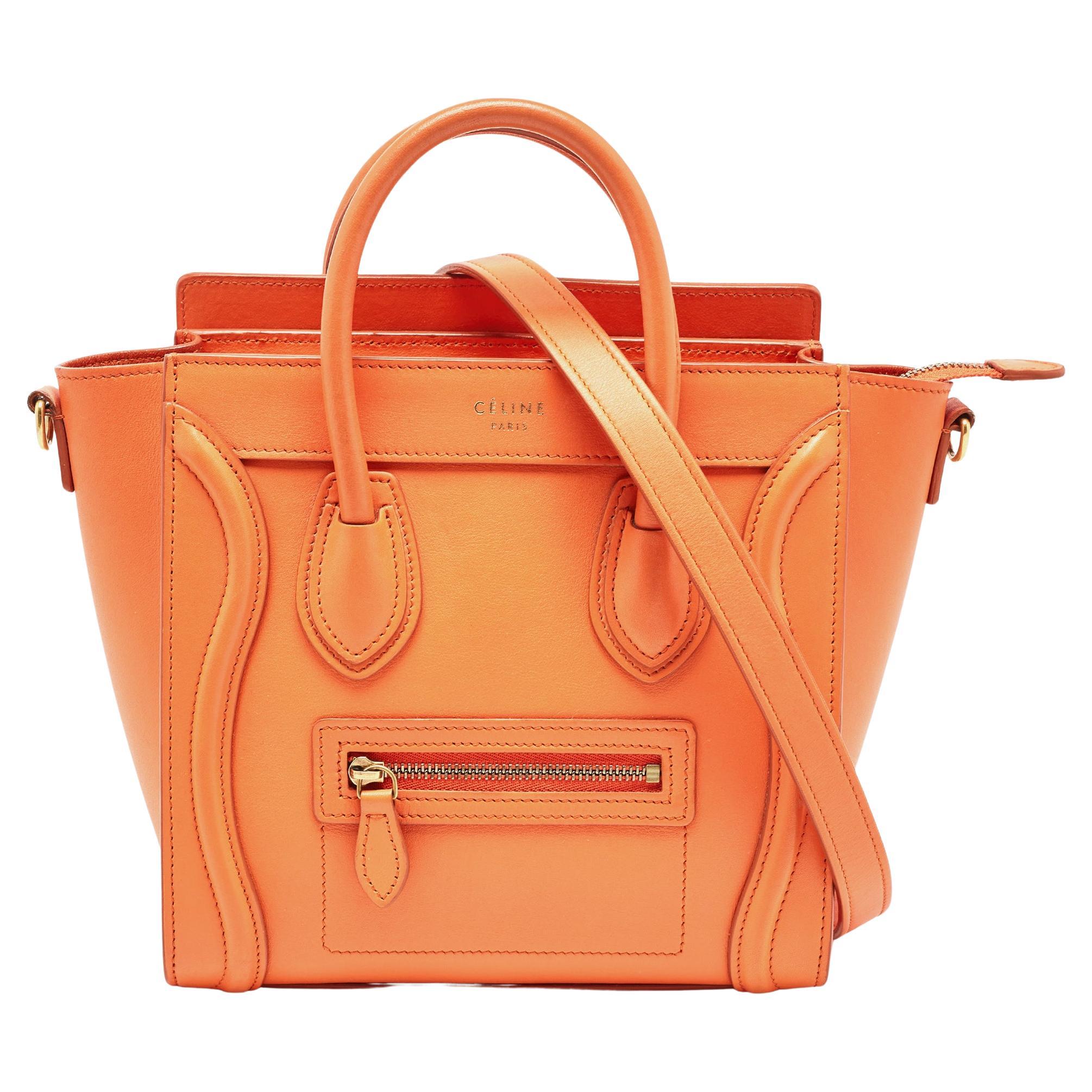 Céline Orange Leather Nano Luggage Tote