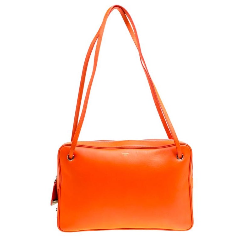 Celine Orange Leather Side Lock Dragonne Shoulder Bag For Sale at ...