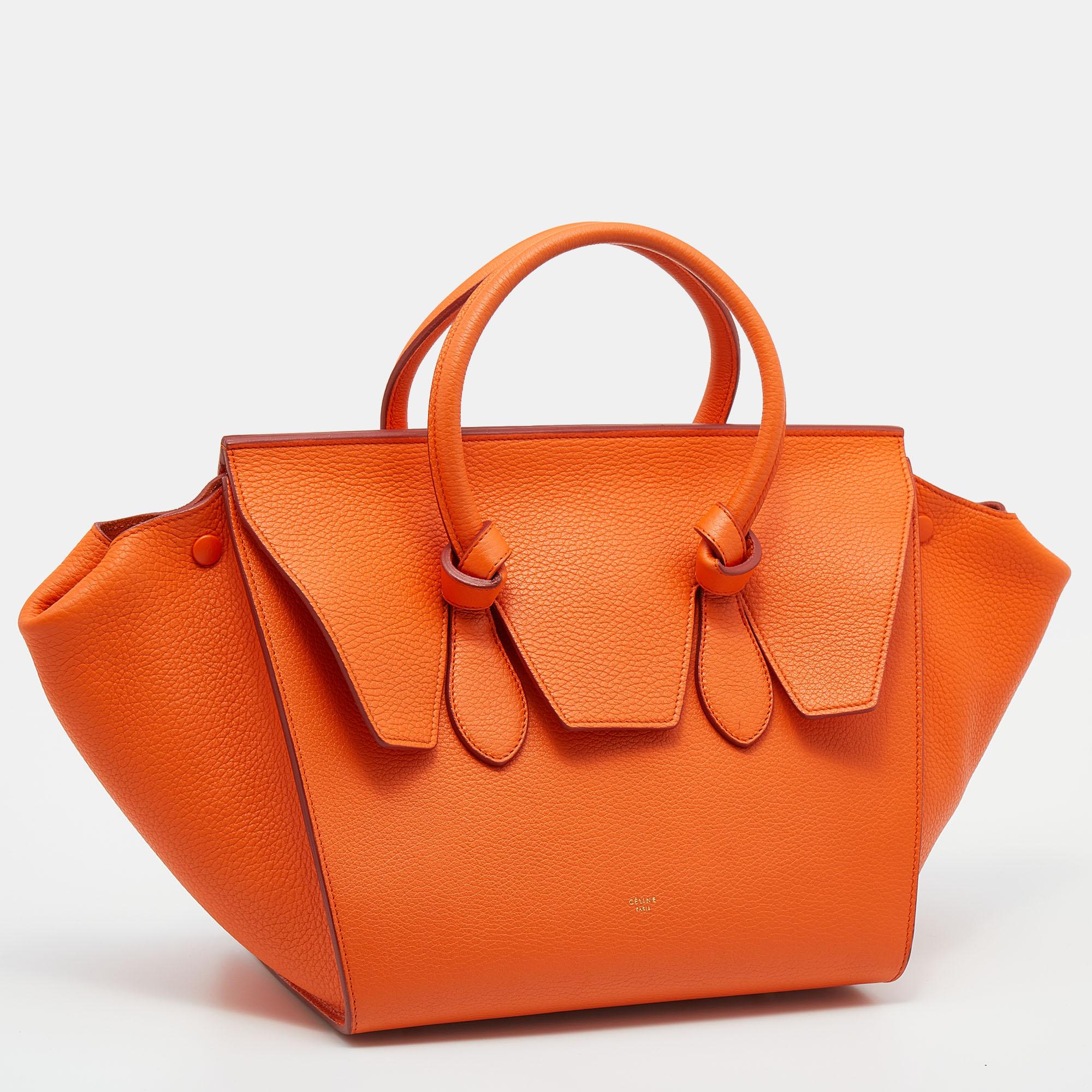 Celine Orange Leather Small Tie Tote In Excellent Condition In Dubai, Al Qouz 2