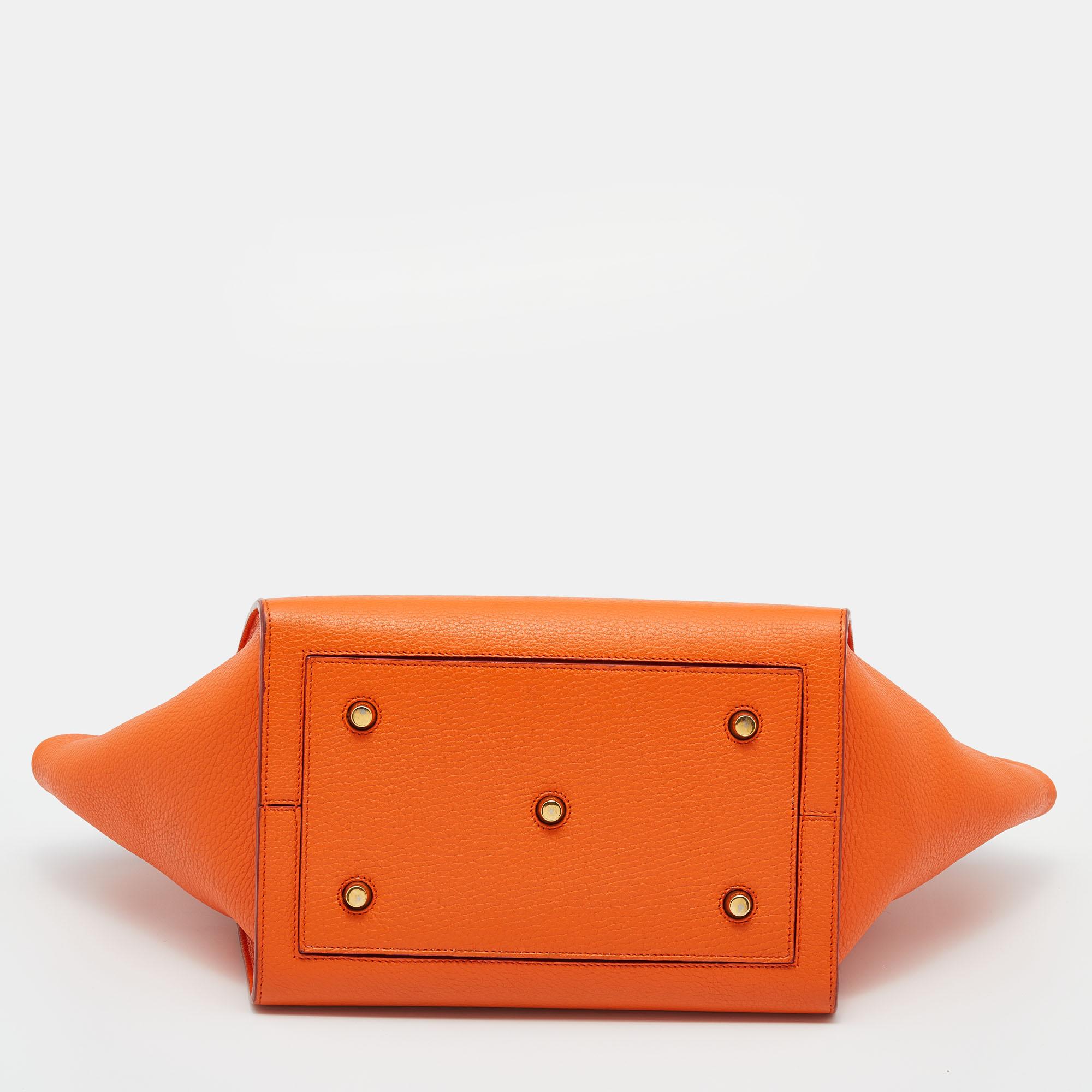 Women's Celine Orange Leather Small Tie Tote