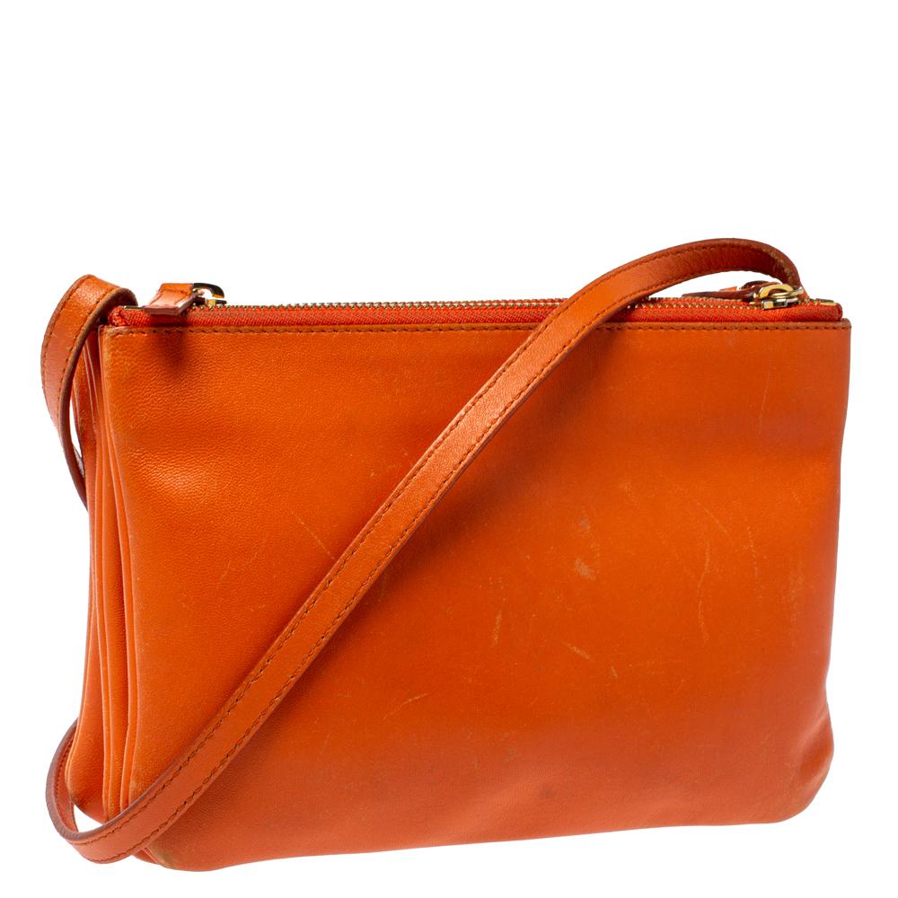 Celine Orange Leather Trio Shoulder Bag In Good Condition In Dubai, Al Qouz 2
