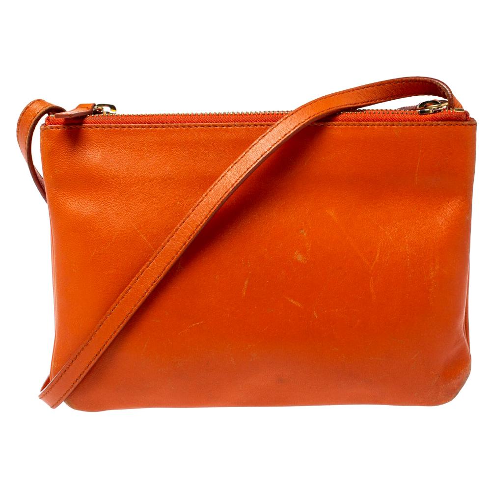 Celine Orange Leather Trio Shoulder Bag