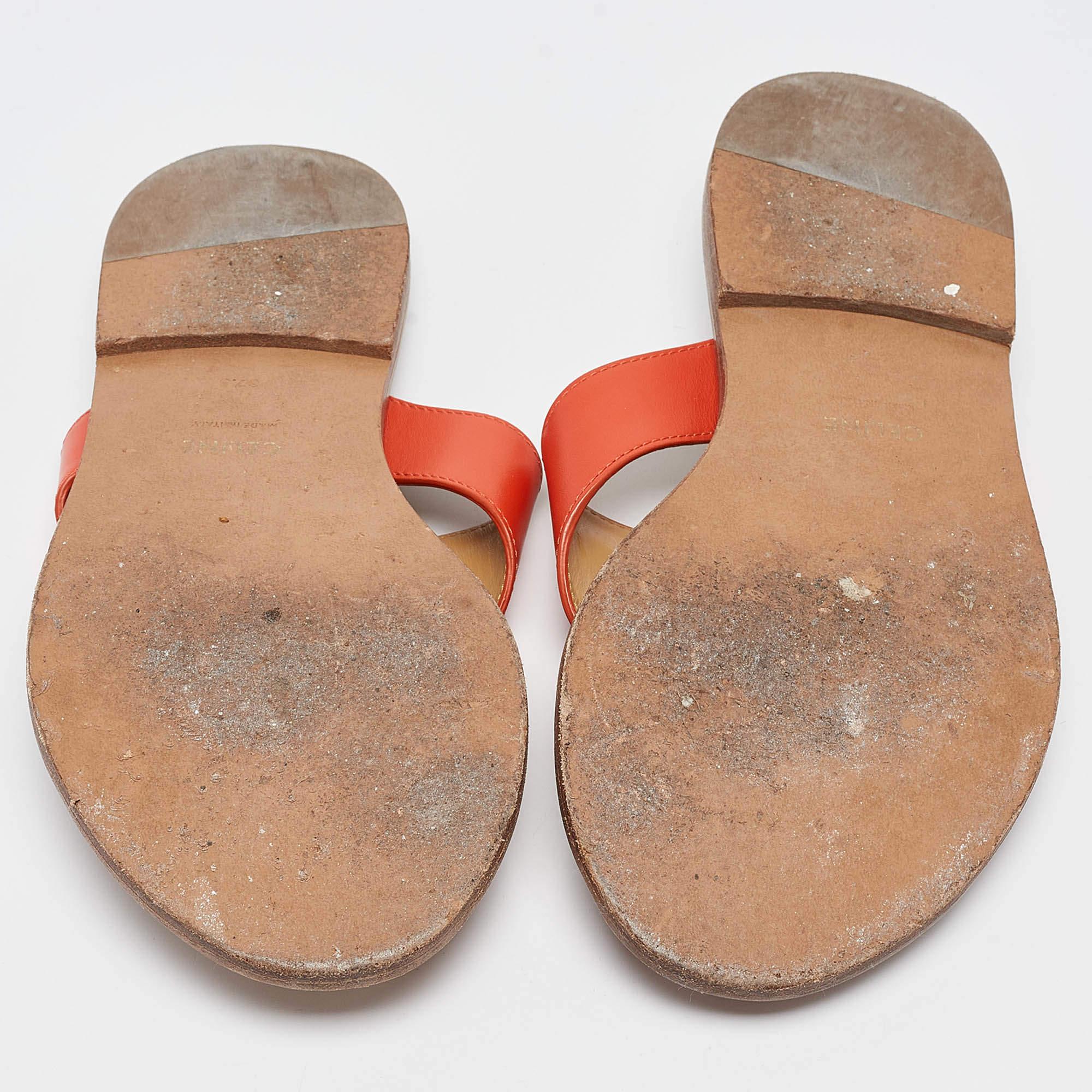 Celine Orange Leather Triomphe Thong Flats Size 37.5 2