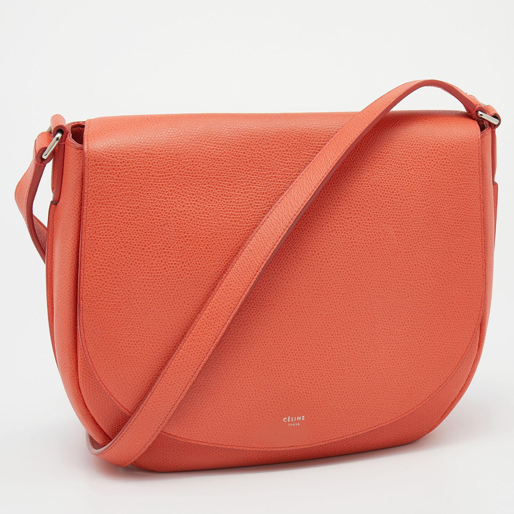 Women's Celine Orange Leather Trotteur Messenger Bag