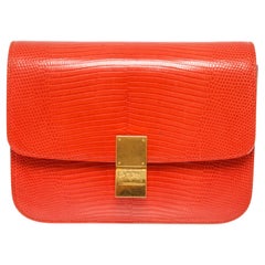 Celine Orange Lizard Skin Leather Medium Box Shoulder Bag