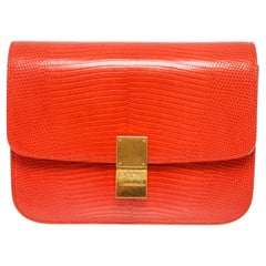 Celine Orange Eidechsenhaut Leder Medium Box Umhängetasche