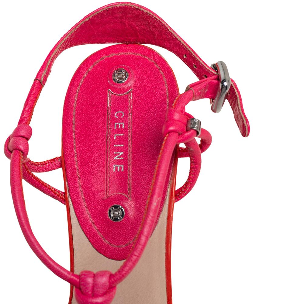 Red Celine Orange/Pink Leather Wedge Sandals Size 39