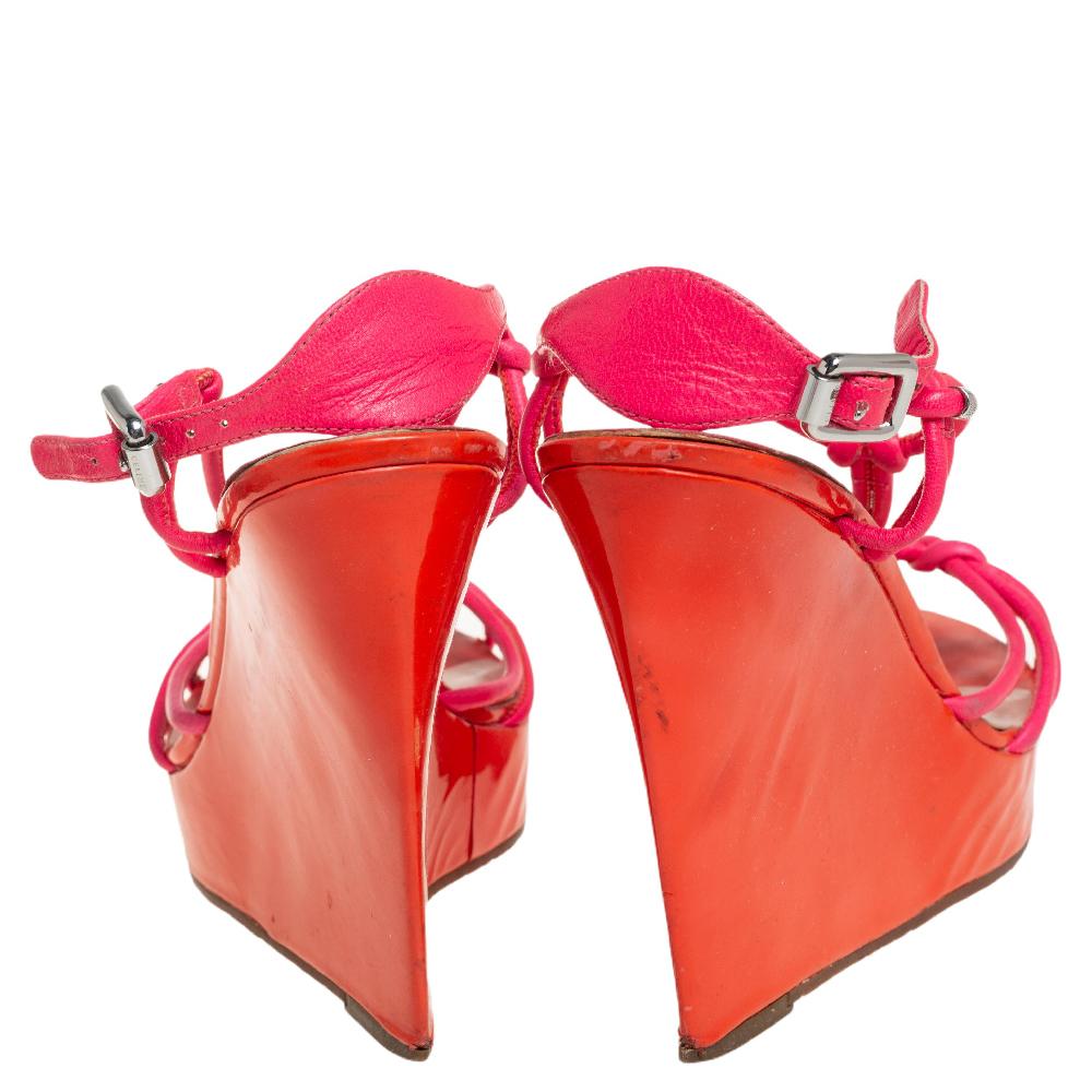 Celine Orange/Pink Leather Wedge Sandals Size 39 In Good Condition In Dubai, Al Qouz 2