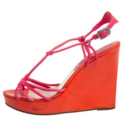 Celine Orange/Pink Leather Wedge Sandals Size 39