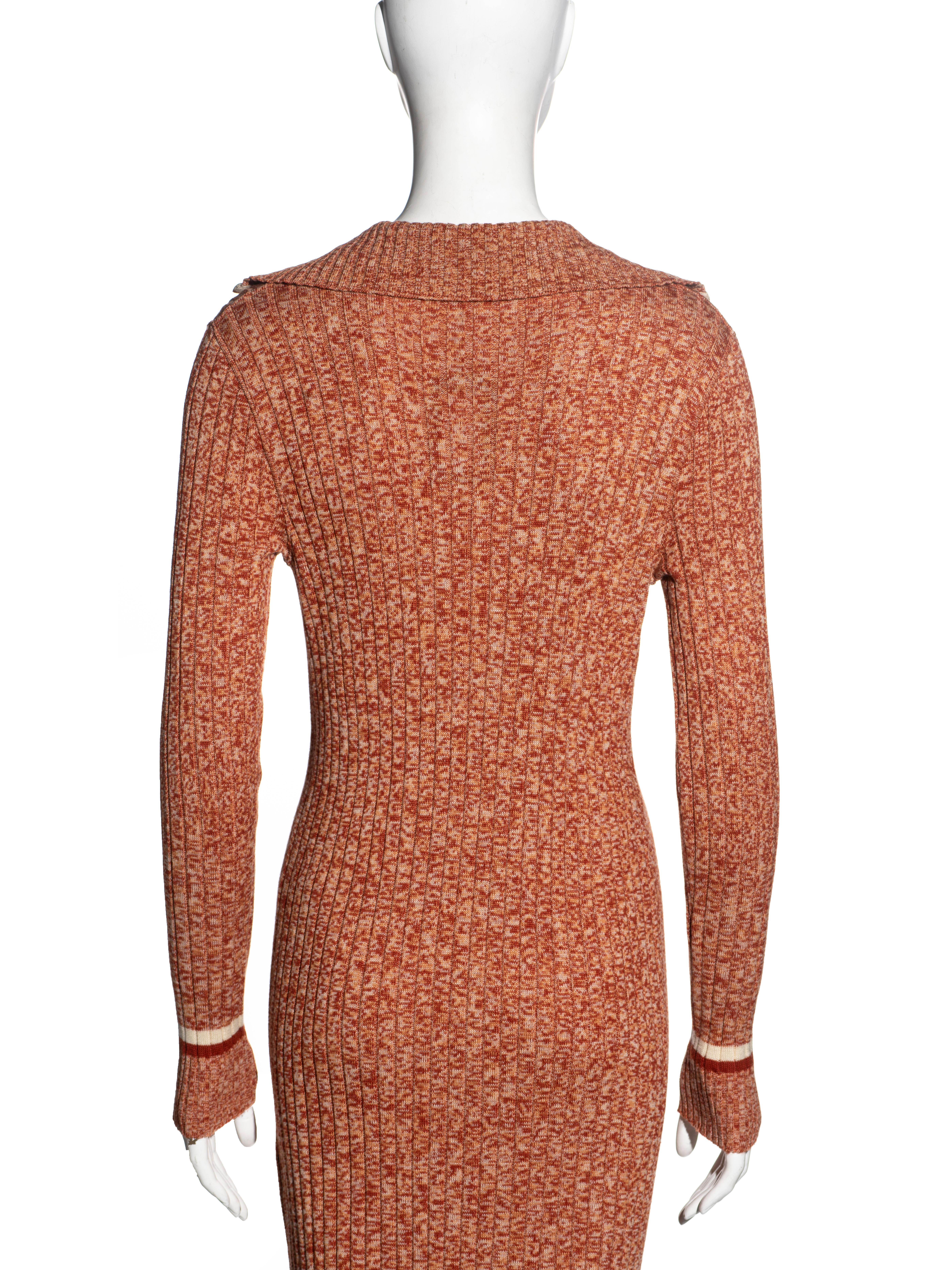 Celine orange ribbed knit pure wool sailor collar dress, c. 1970 4