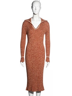 Celine orange ribbed knit pure wool sailor collar dress, c. 1970