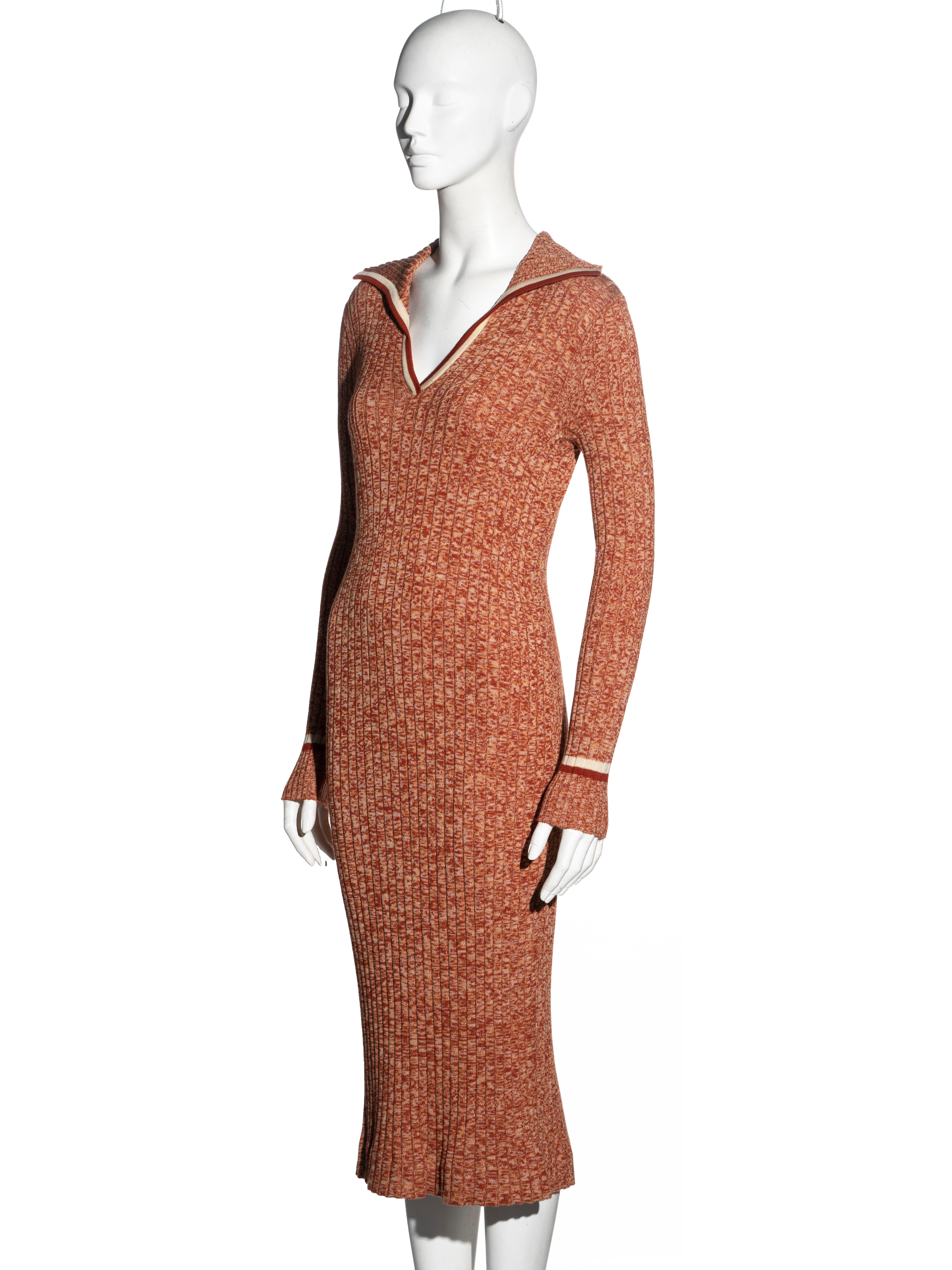 Orange Celine orange ribbed knit pure wool sailor collar dress, c. 1970