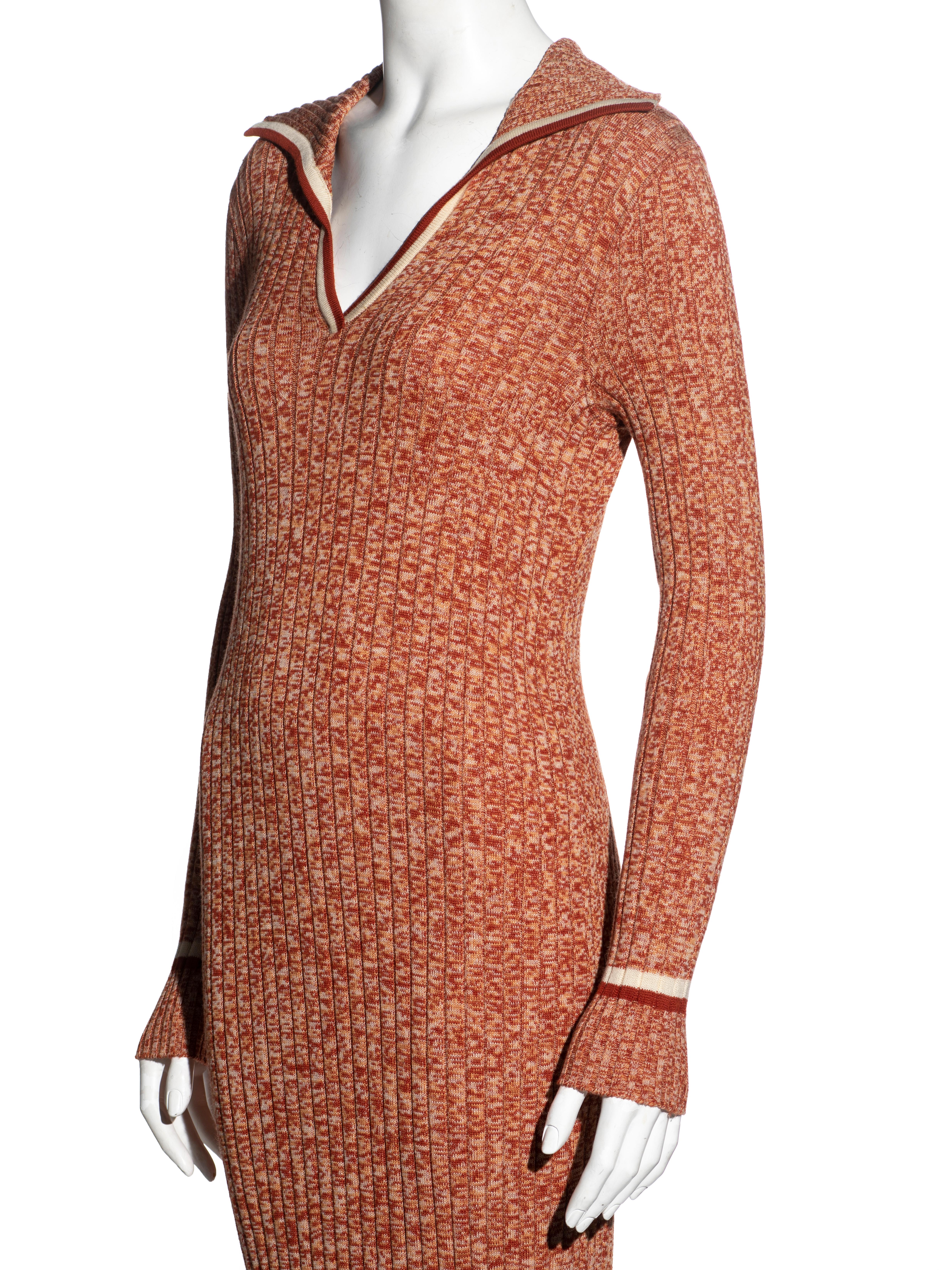 Celine orange ribbed knit pure wool sailor collar dress, c. 1970 In Excellent Condition In London, GB