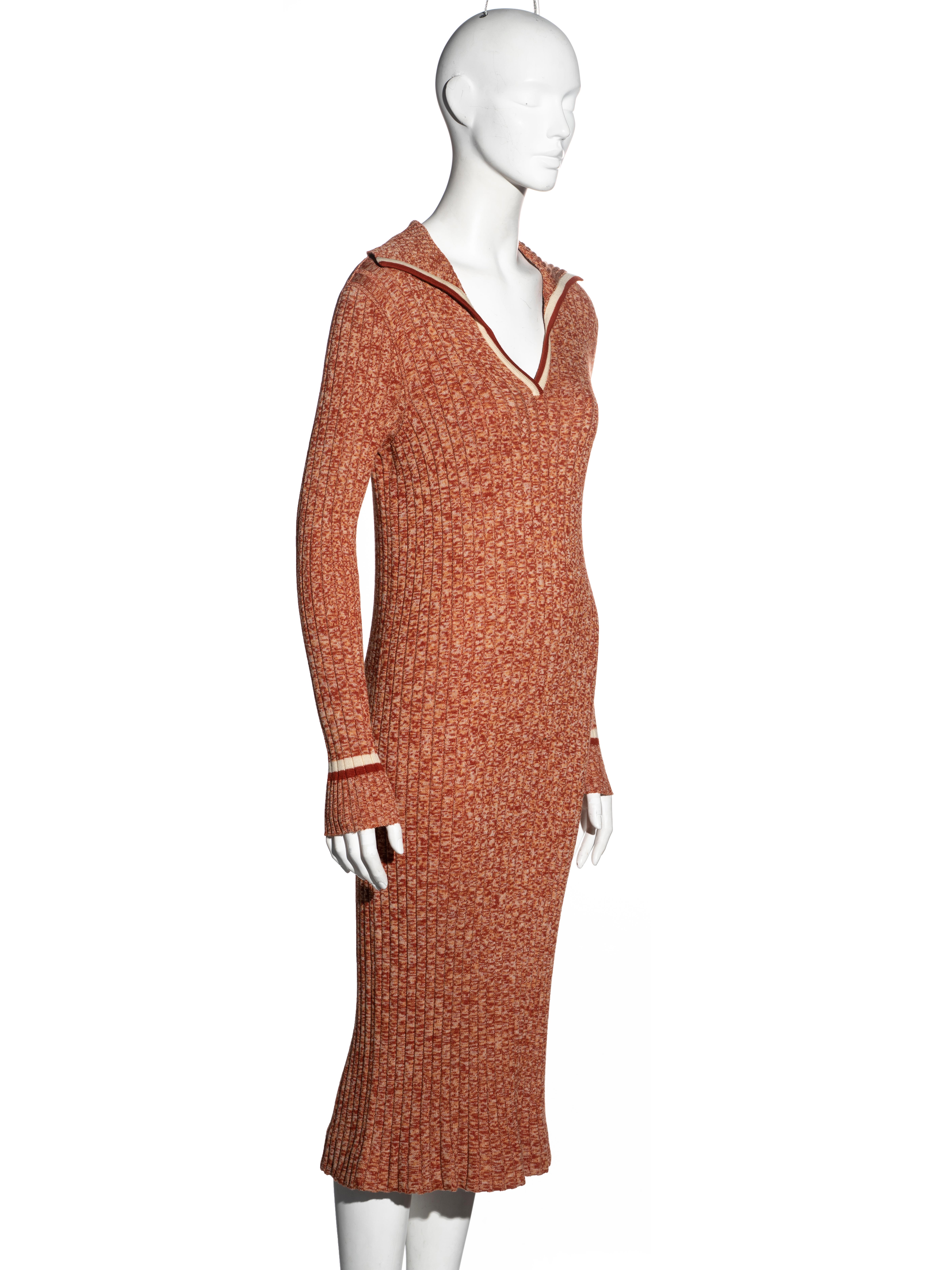 Women's Celine orange ribbed knit pure wool sailor collar dress, c. 1970