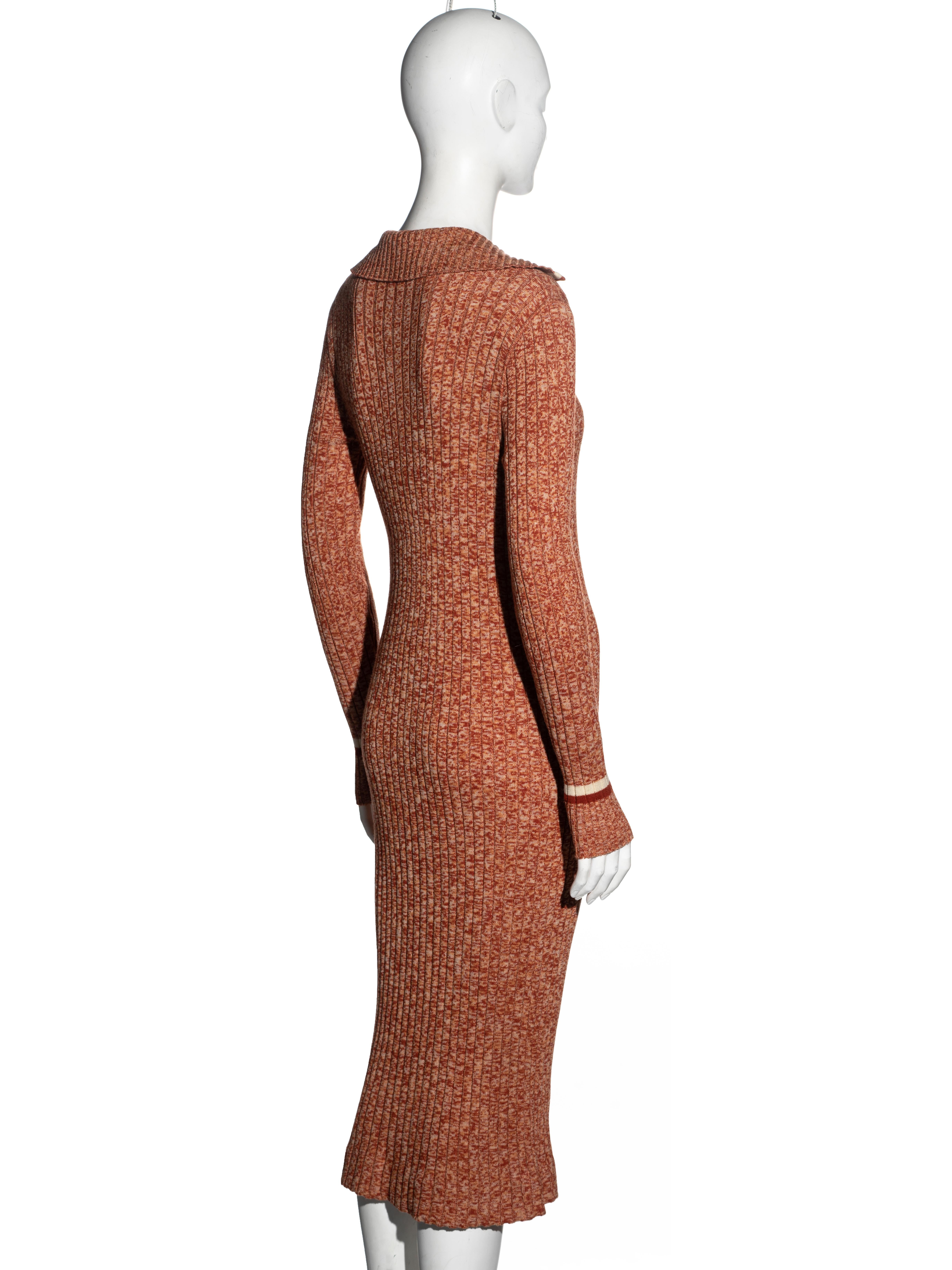 Celine orange ribbed knit pure wool sailor collar dress, c. 1970 1