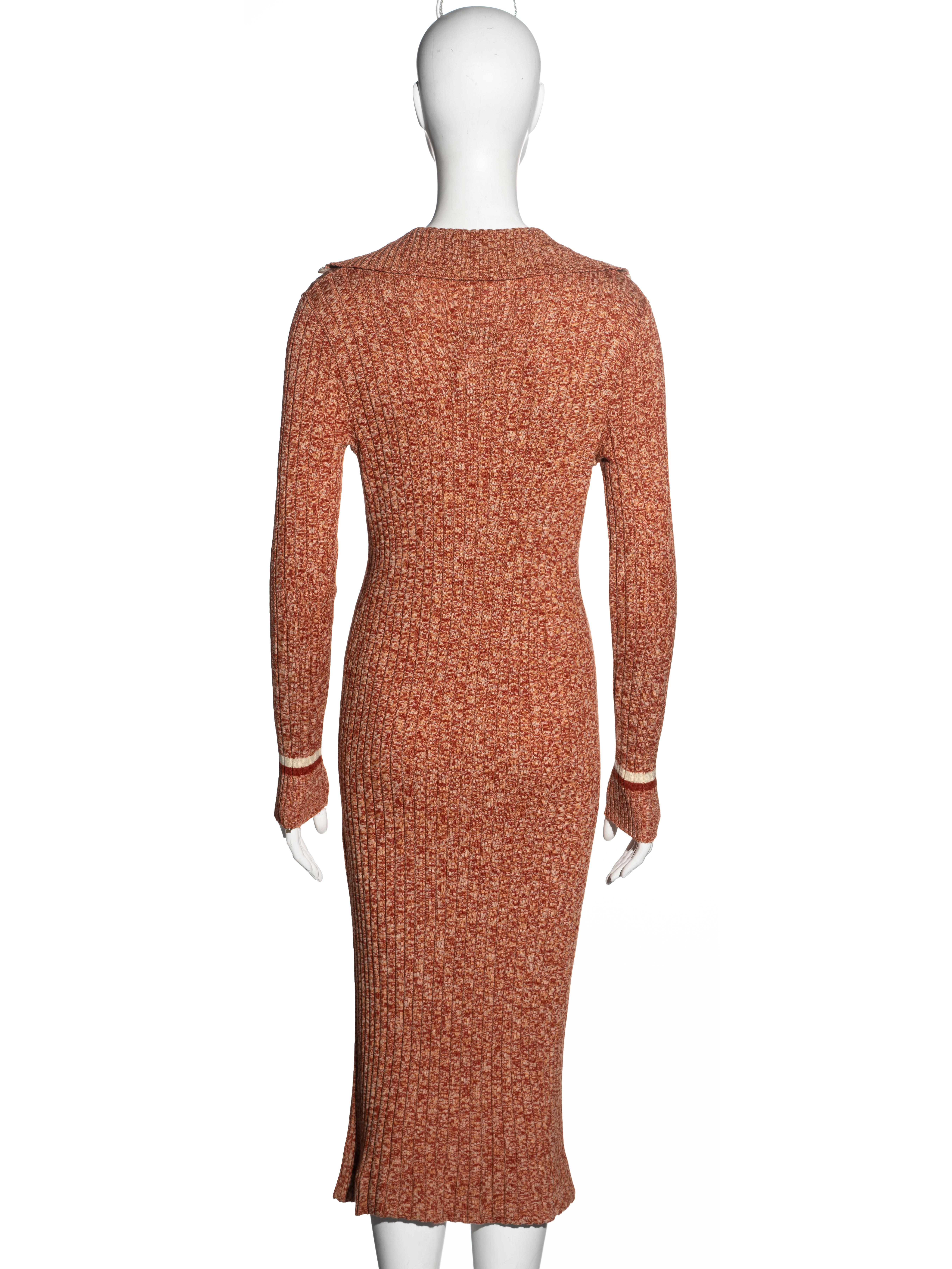 Celine orange ribbed knit pure wool sailor collar dress, c. 1970 2