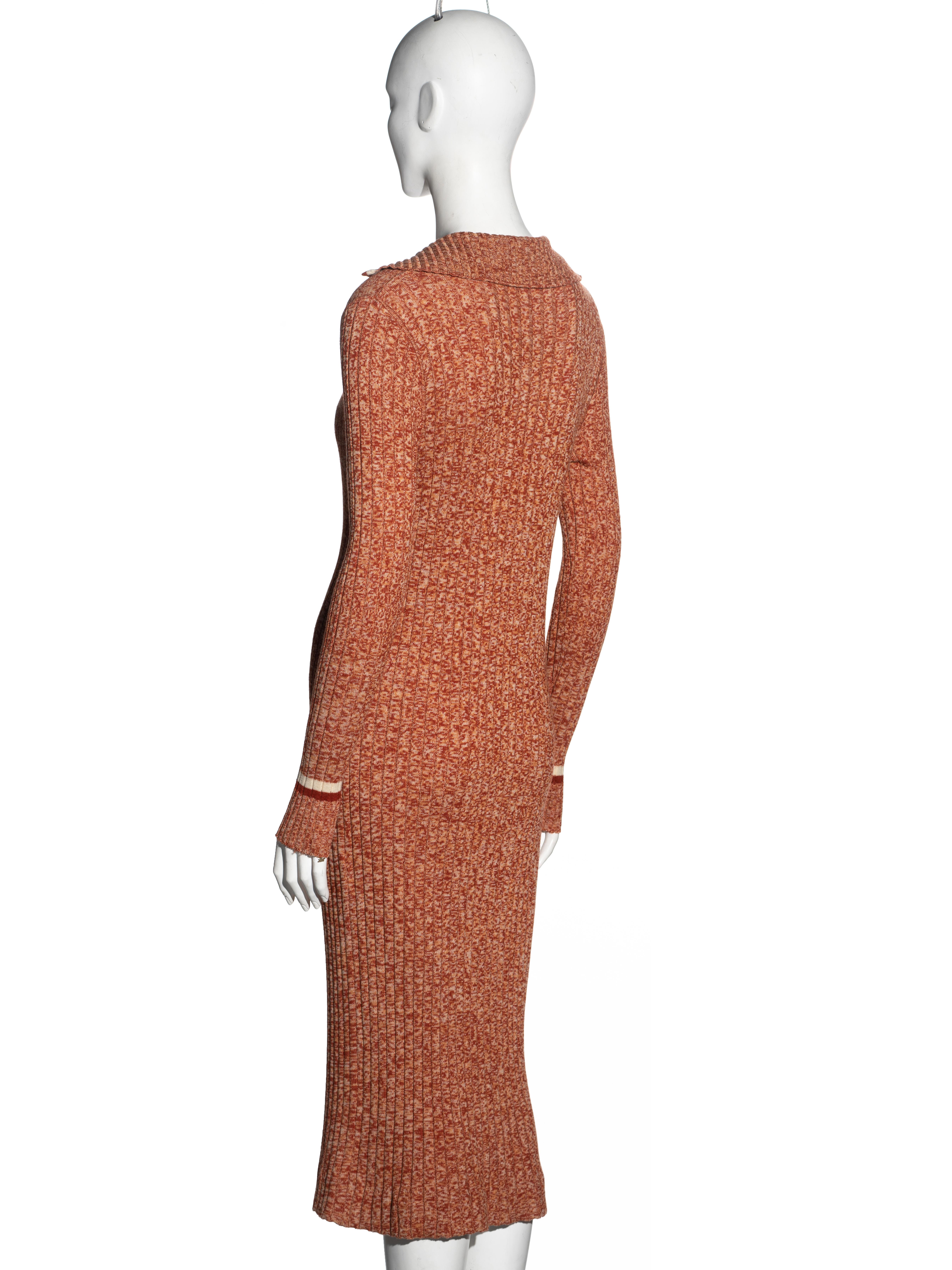 Celine orange ribbed knit pure wool sailor collar dress, c. 1970 3